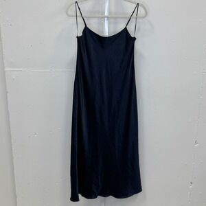 Vince VR68551013 Satin Slip Tank Midi Dress Sleeveless Navy Small Minimalist